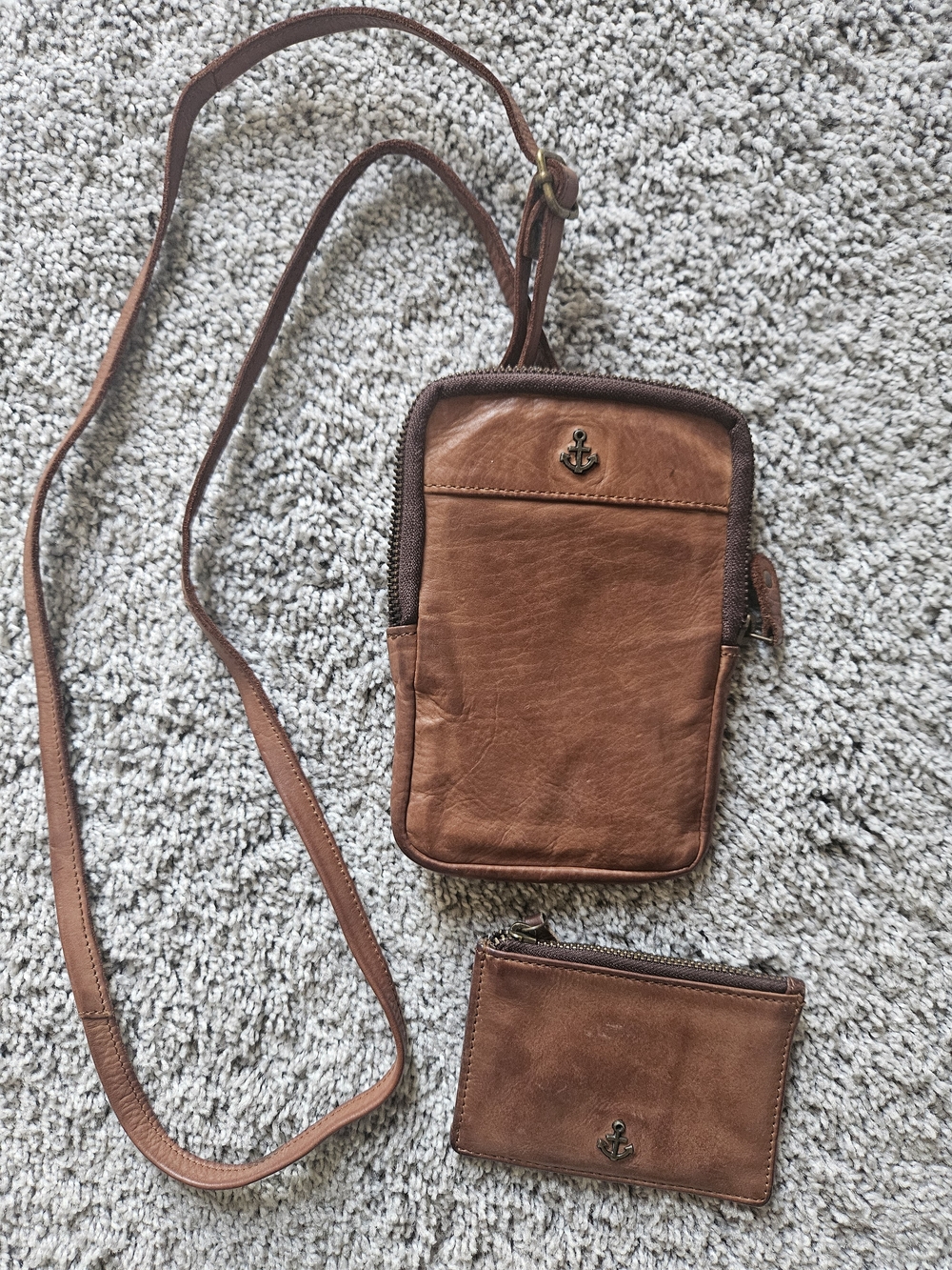 Brown Leather Men's Crossbody Bag with Matching Card Wallet